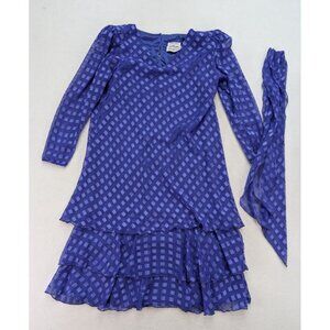 Cattiva Vintage 80s Women's Dress Size 16 Purple Long Sleeve Ruffle Tiered